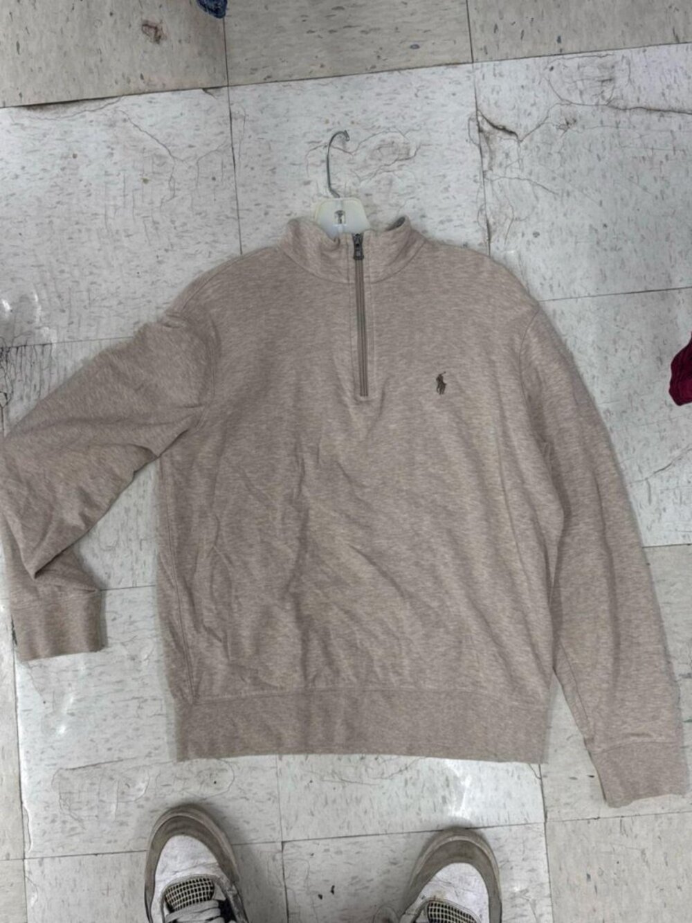 Polo Ralph Lauren sweater quarter zip beige embroidered logo